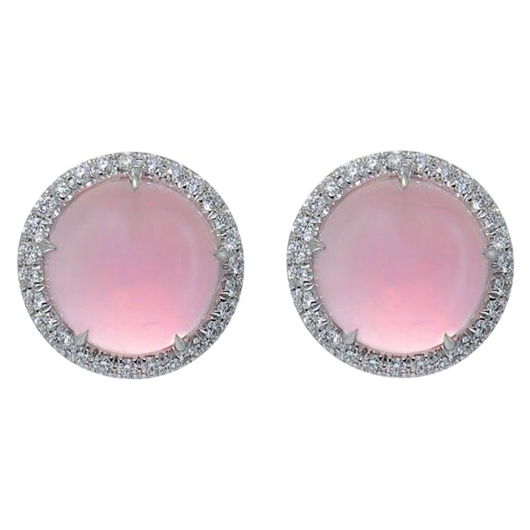 Diamond Pink Quartz 18 Karat White Gold Gattopardo Earrings For Sale at ...
