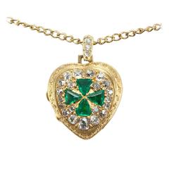 1890s Emerald Diamond Gold Heart Shaped Locket 5