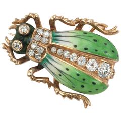 Victorian Gold and Diamond Enamel Beetle Brooch, Circa 1900s