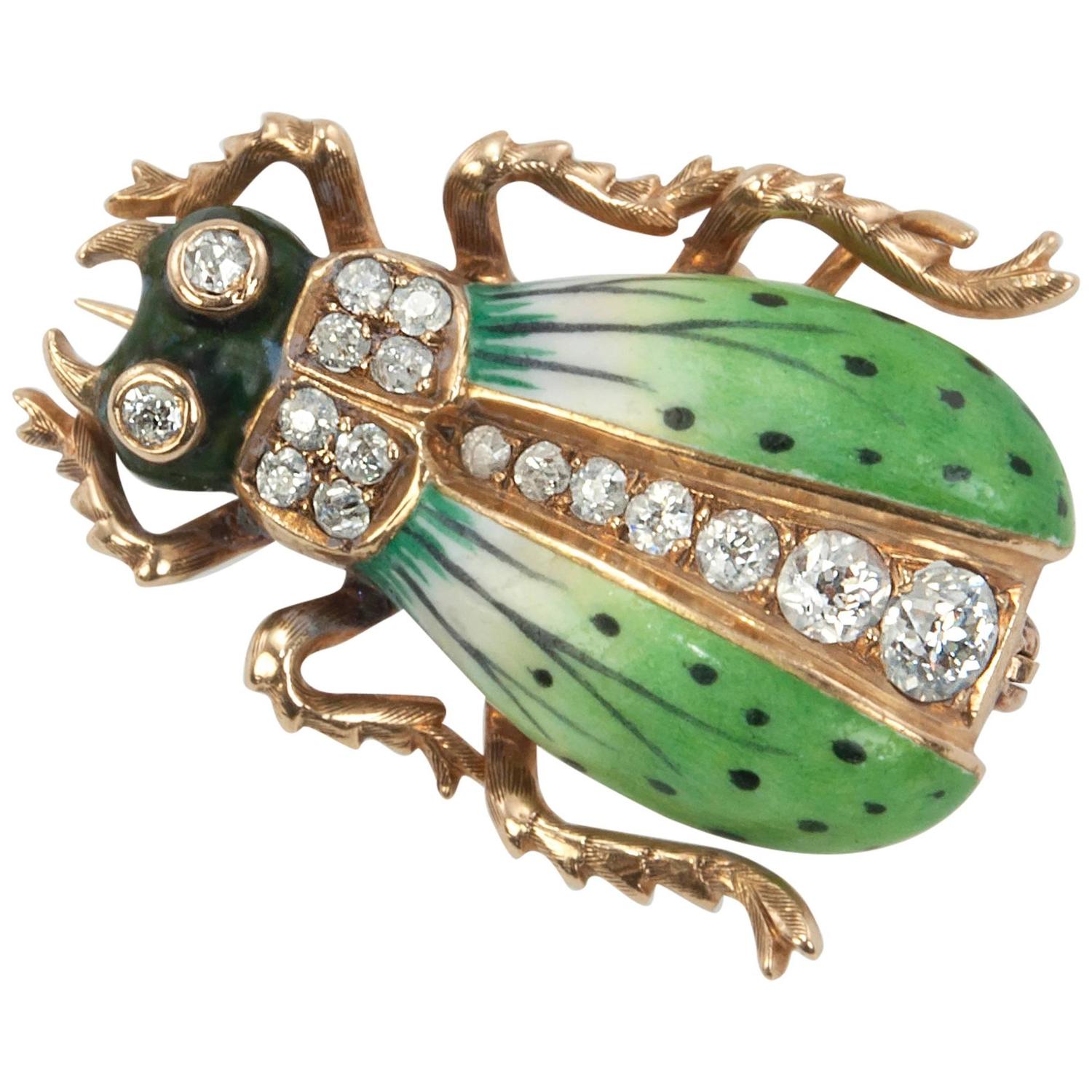 Victorian Gold and Diamond Enamel Beetle Brooch, Circa 1900s at 1stdibs