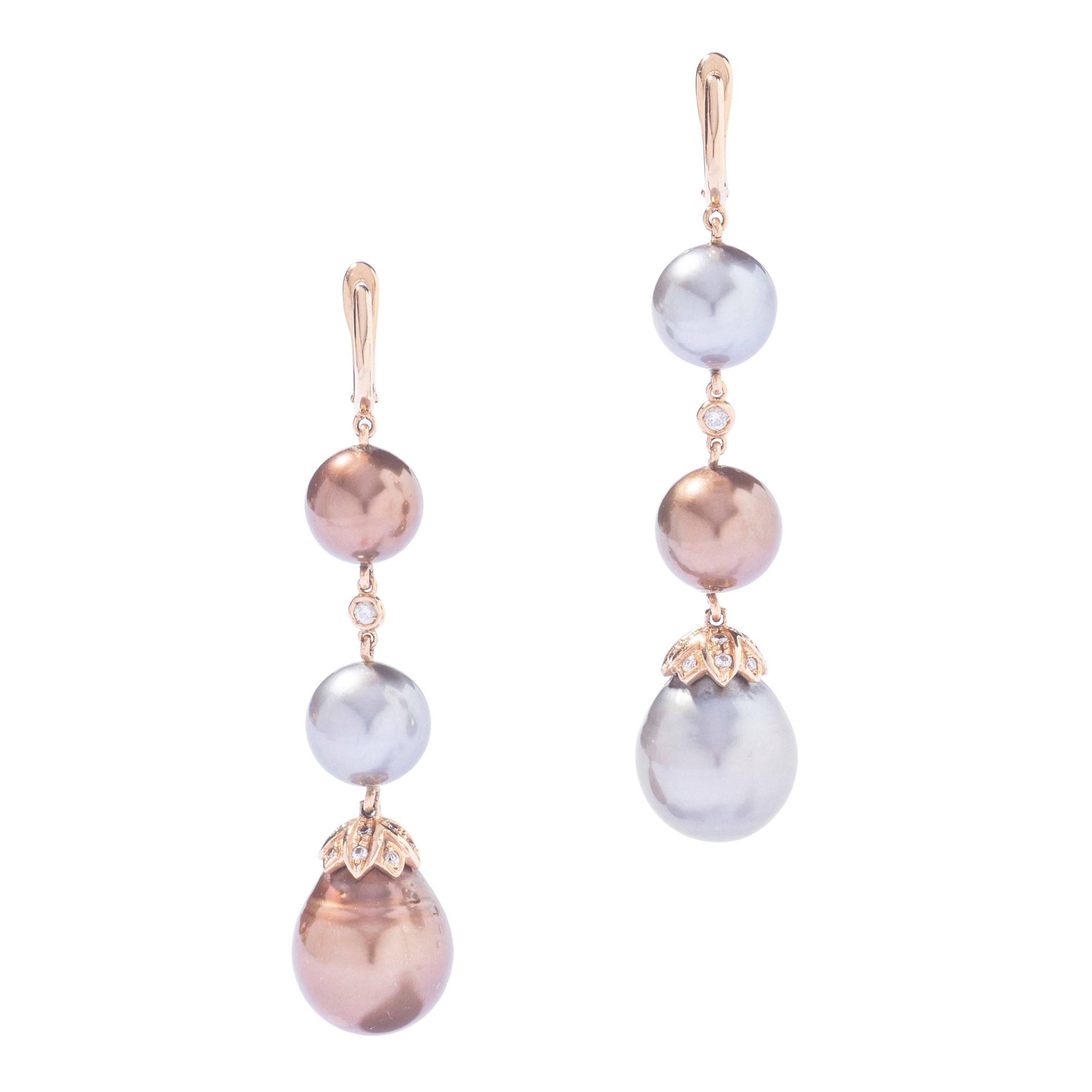 Pearl Diamond 18K Gold Earrings For Sale