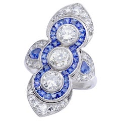 Vintage Art Deco Diamond Sapphire Platinum Ring