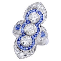Art Deco Diamant Saphir Platin Ring
