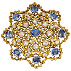 Buccellati Outstanding Sapphire Diamond Gold Brooch Pendant
