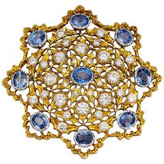 Buccellati Outstanding Sapphire Diamond Gold Brooch Pendant 7