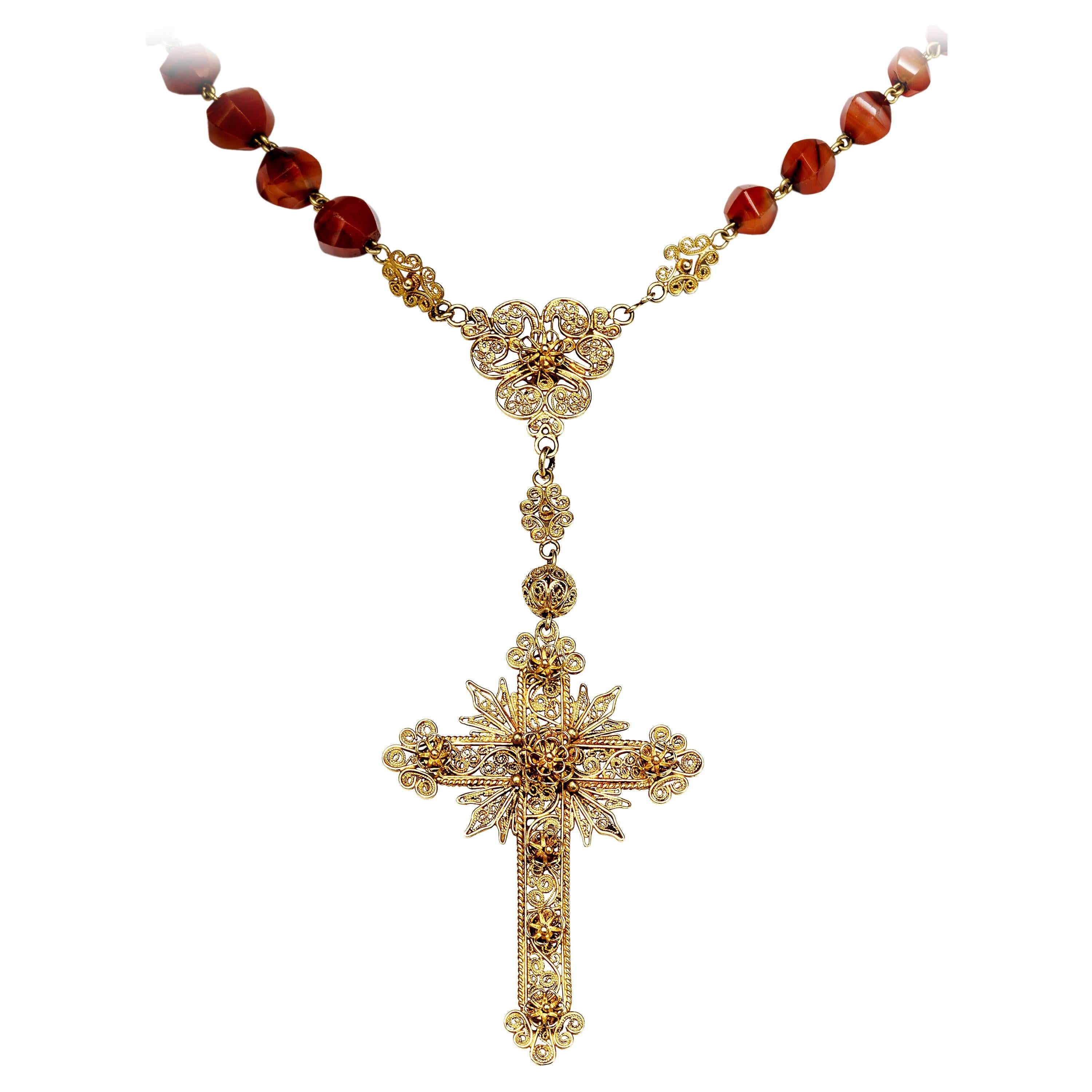 Großes Karneol-Goldkreuz, fabelhaftes