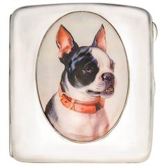 Antique French Bulldog enamel Sterling Case 10
