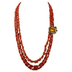 Red Stones, Yellow Topaz, Diamonds, Emeralds Beaded/Multi-Strand Necklace