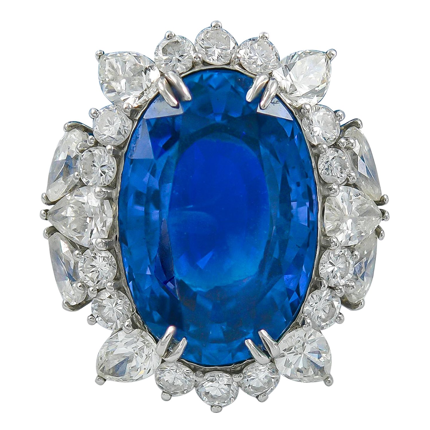 Spectra Bague en diamants et saphir de Ceylan certifié 26,19 carats, bijouterie d'art