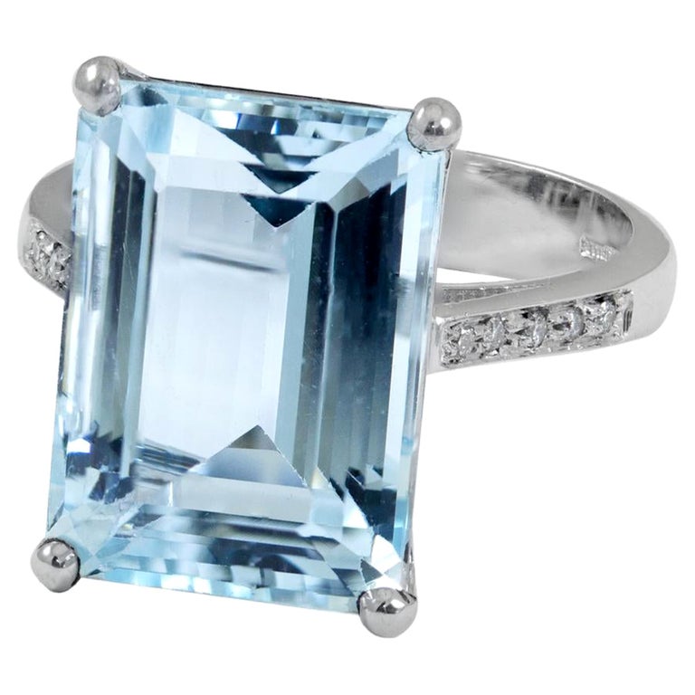 Bague Ancienne Or Blanc 18 Carats Avec Aigue-marine - Occasion, Bijou Précieux Et élégant