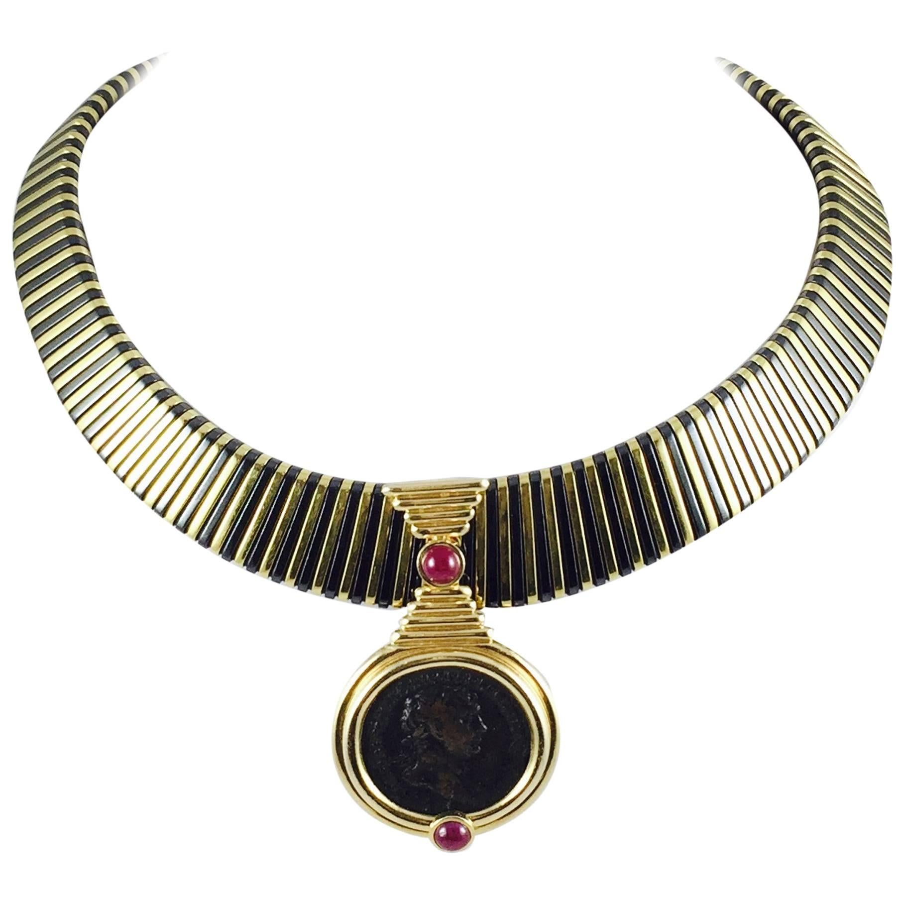 Striking Gold Choker with Gold Coin Ruby Enhancer