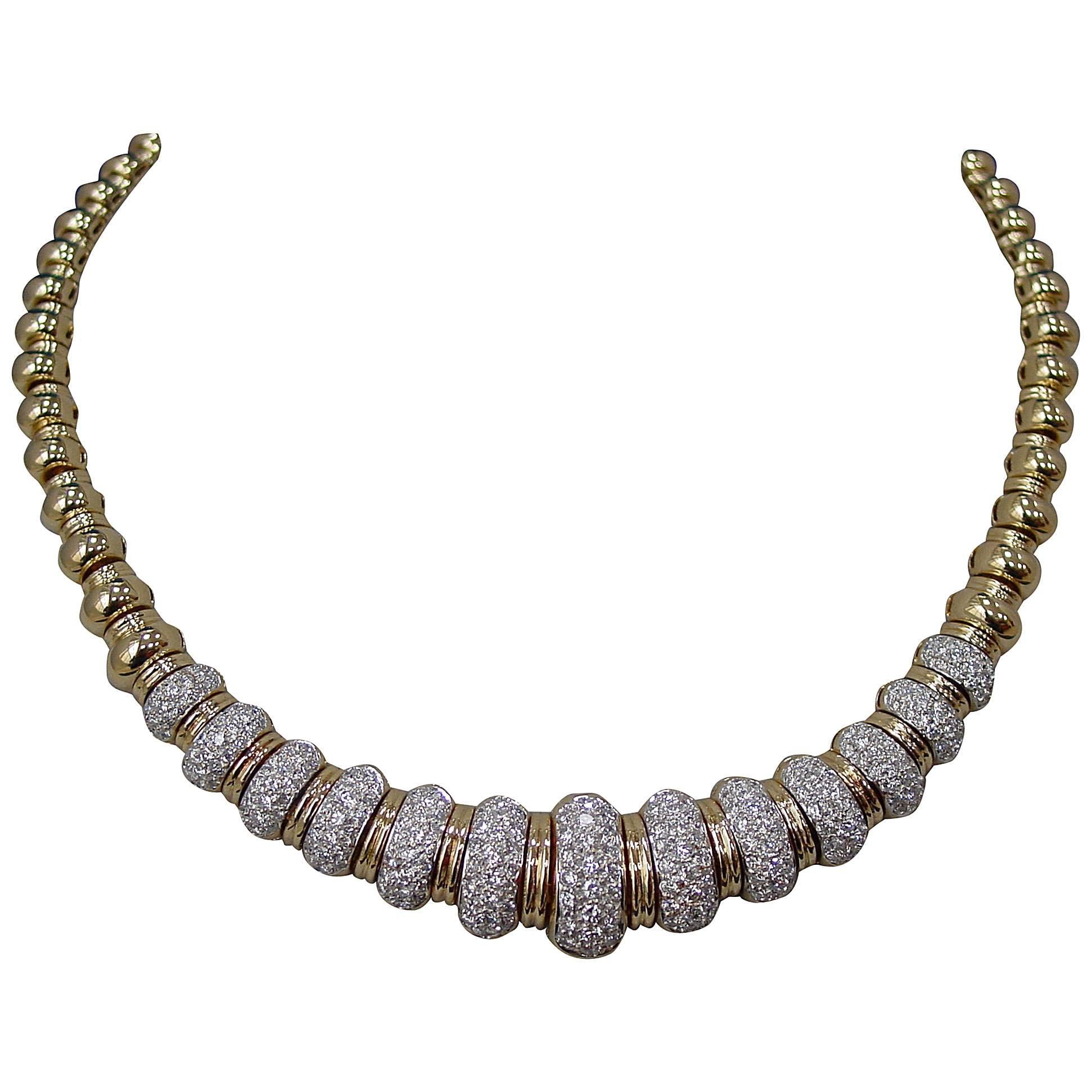 1970s Pave Diamond Gold Necklace For Sale