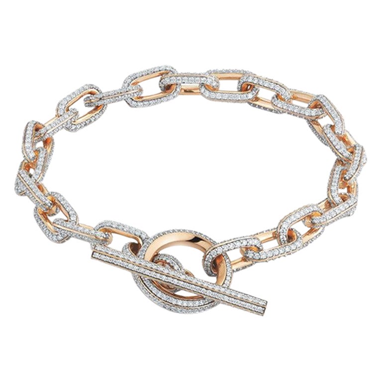Hermès Chaine D'Ancre Tresse Diamond 18 Karat Gold Toggle Link Bracelet ...