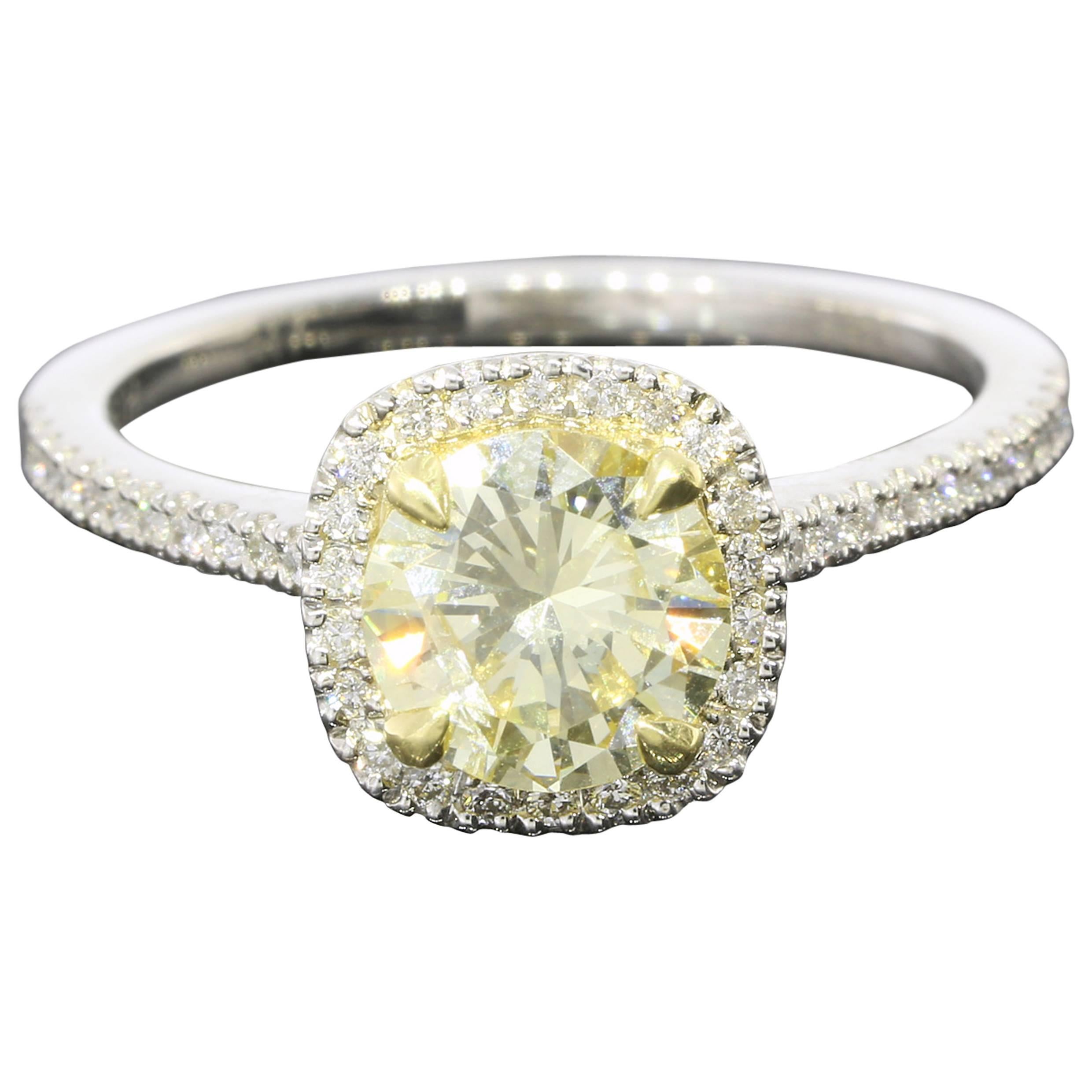 Fancy Light Yellow Canary Diamond gold platinum Halo Ring