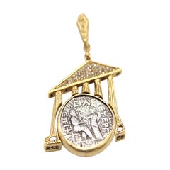 One-Of-A-Kind Yellow Gold Partian Coin Pendant with 1.15 Carat Diamonds