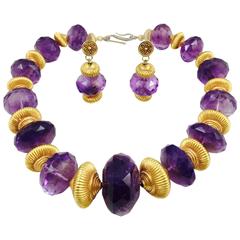 Unique Amethyst gold Necklace and Earrings Set