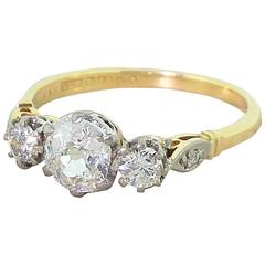 Art Deco Old Cut Diamond gold Trilogy Ring