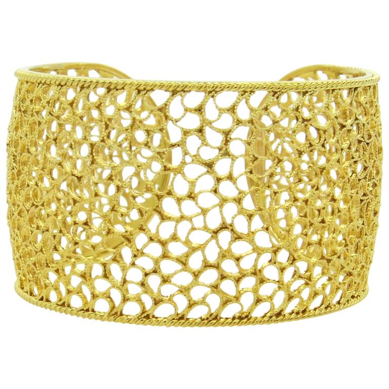 Impressive Buccellati Filidoro Wide Gold Cuff Bracelet at 1stdibs