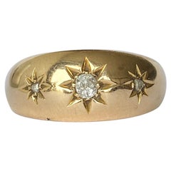 Antique Art Deco Diamond and 18 Carat Gold Three-Stone Gypsy Band