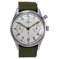 Retro Lemania Stainless Steel Military Single Button Chronograph Manual Watch