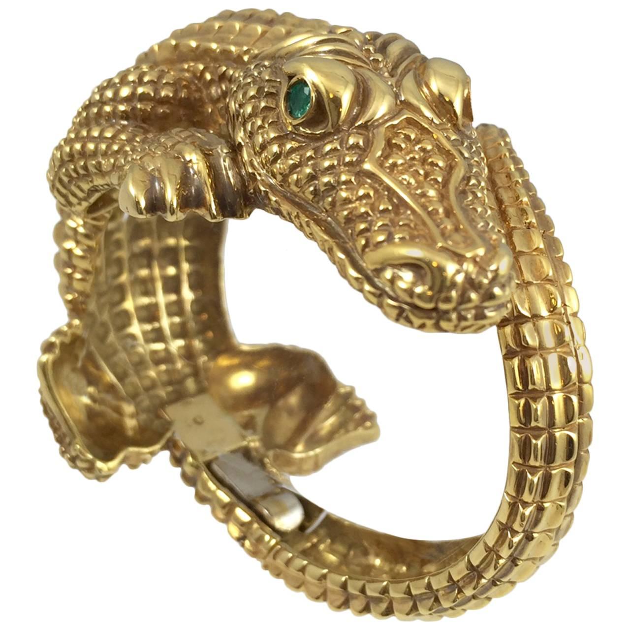 Gold Alligator Bangle Bracelet For Sale