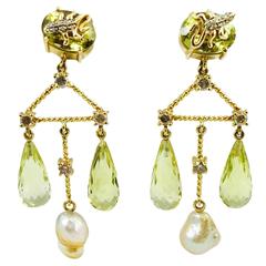 Peridot Pearl gold Dangle Earrings
