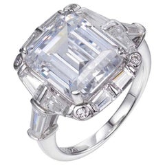 Sterling Silver London Designer Emerald Cut Baguette Round Art Deco Ring