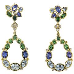 Temple St. Clair Anima Diamond Aquamarine Tsavorite Tanzanite Gold Earrings 8