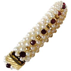 Marina J pearl garnet gold beaded bracelet