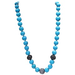 Charming Turquoise Necklace with Diamond Beads