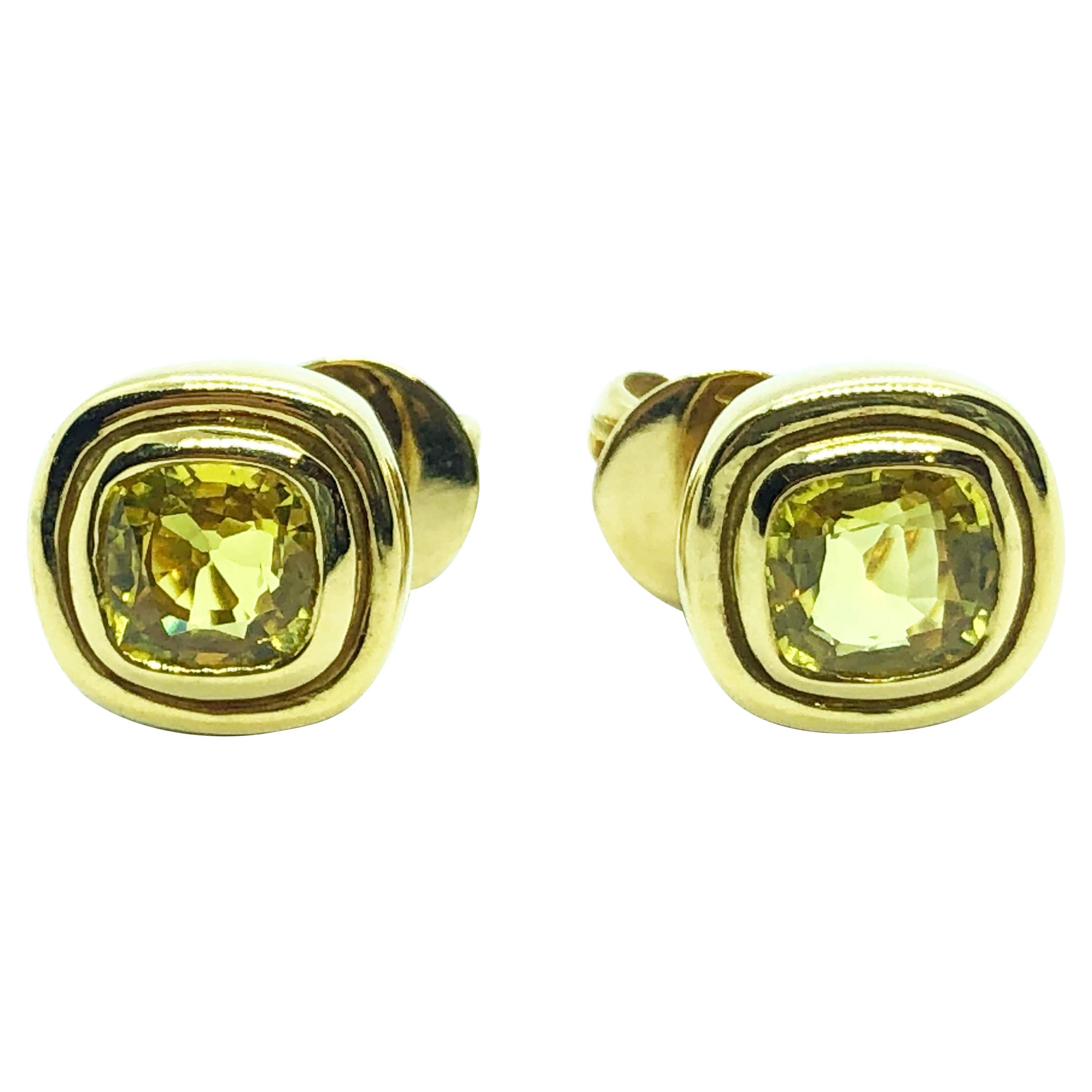 Yellow Sapphire Earrings Set in 18 Karat Gold Settings For Sale