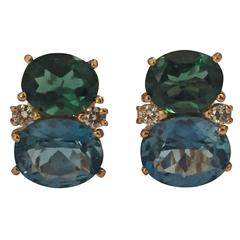 Medium GUM DROPâ„¢ Earrings with Tsavorite and Dark Blue Topaz and Diamonds 5