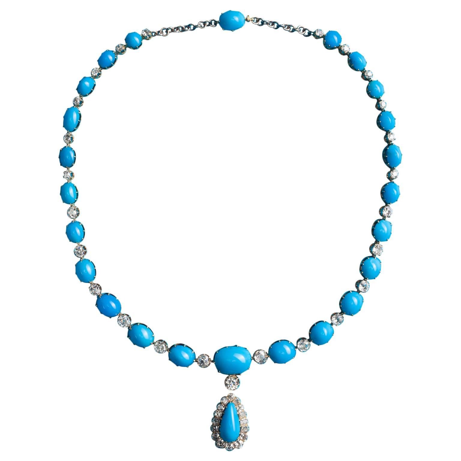 19th Century Turquoise diamond Gold Necklace