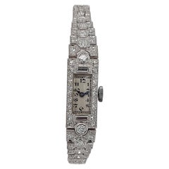 Antique Platinum Lady Wristwatch with Old Cut or Baguette Cut Diamonds