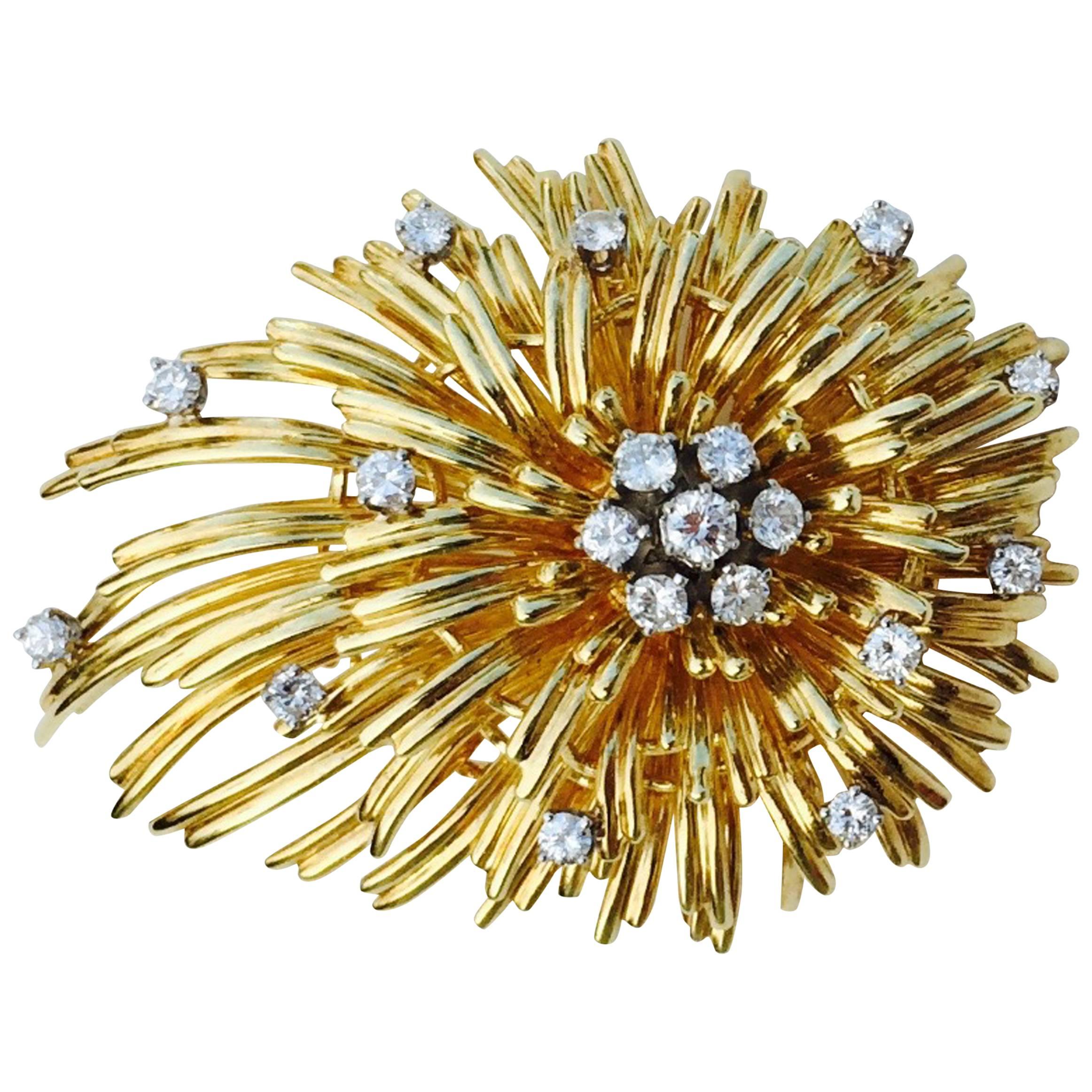 1950s French Diamond Gold Shooting Star Tremblant Brooch