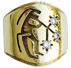 Hopi Victor Coochwytewa Diamond Gold Star Blower Ring