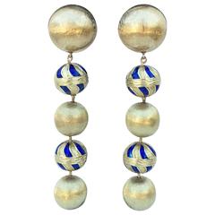 Mid-Century Italian Enamel Gold Ear Drops