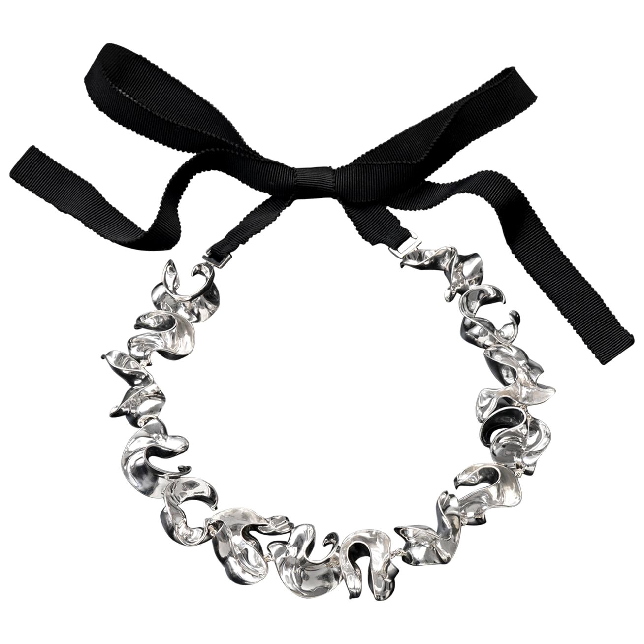 Nathalie Jean Contemporary Limited Edition Sterling Silver Link Choker Necklace For Sale