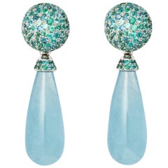 Colleen B. Rosenblat aquamarine and paraiba tourmaline gold earrings