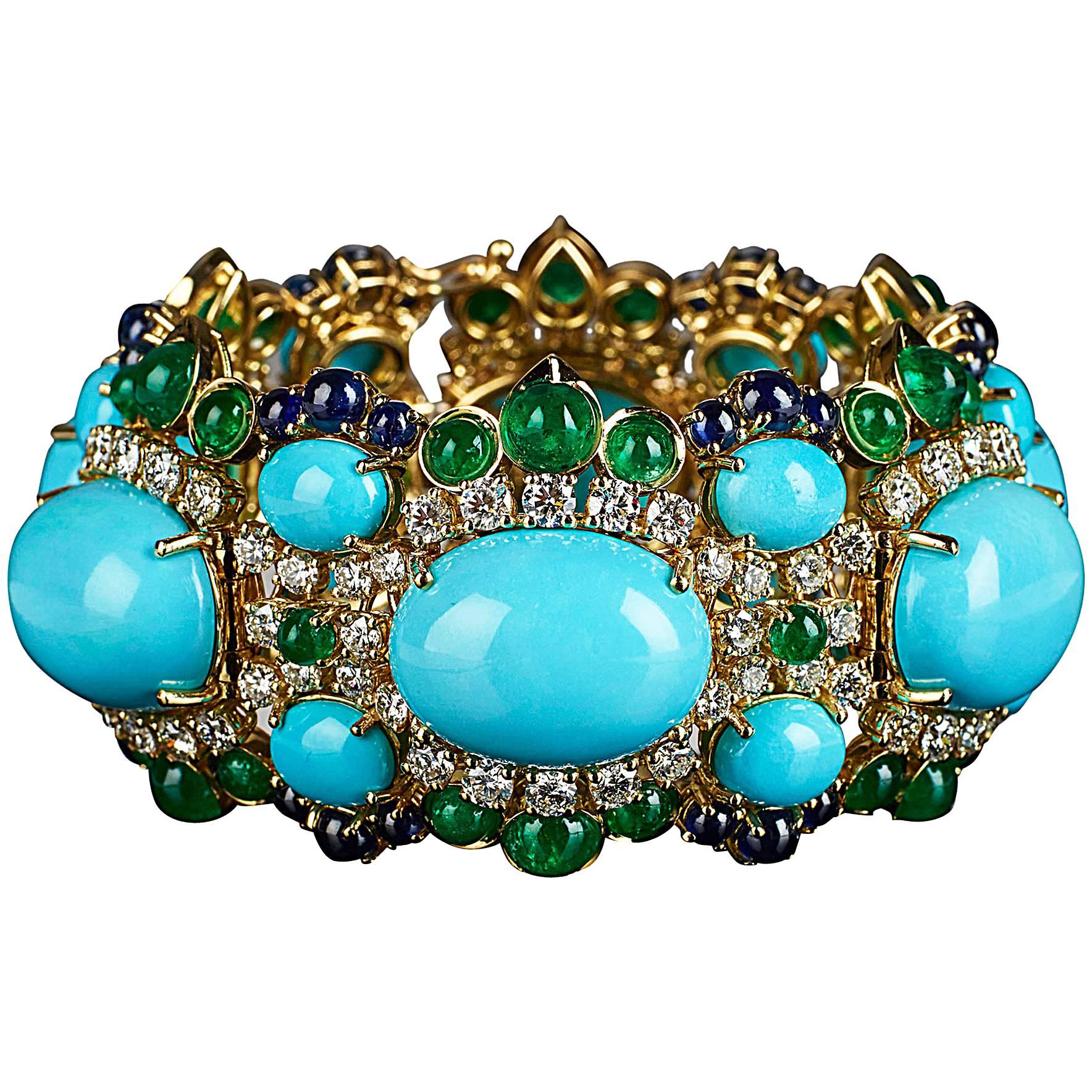 Veschetti Emerald sapphire turquoise diamond bracelet
