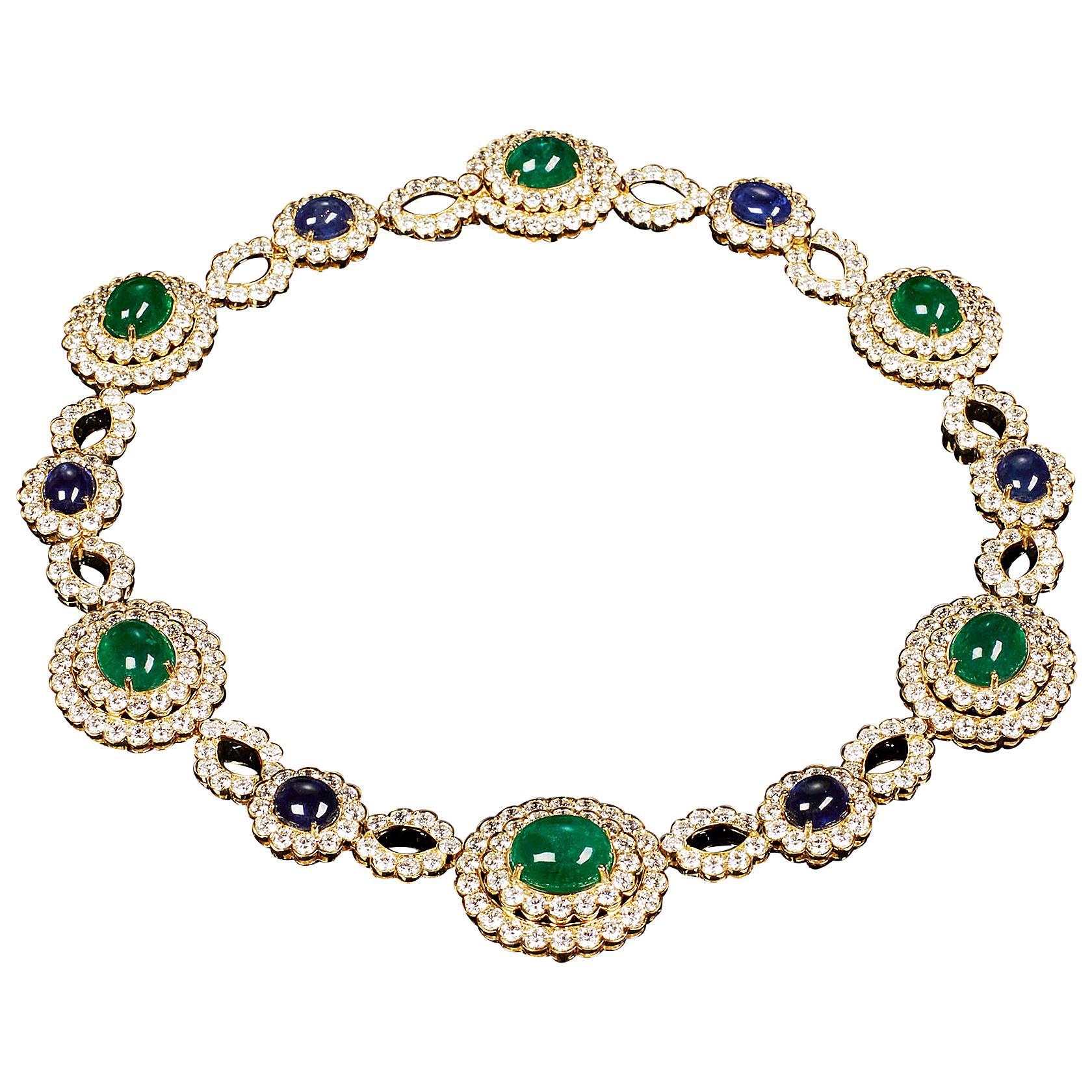 Veschetti Emerald sapphire diamond necklace