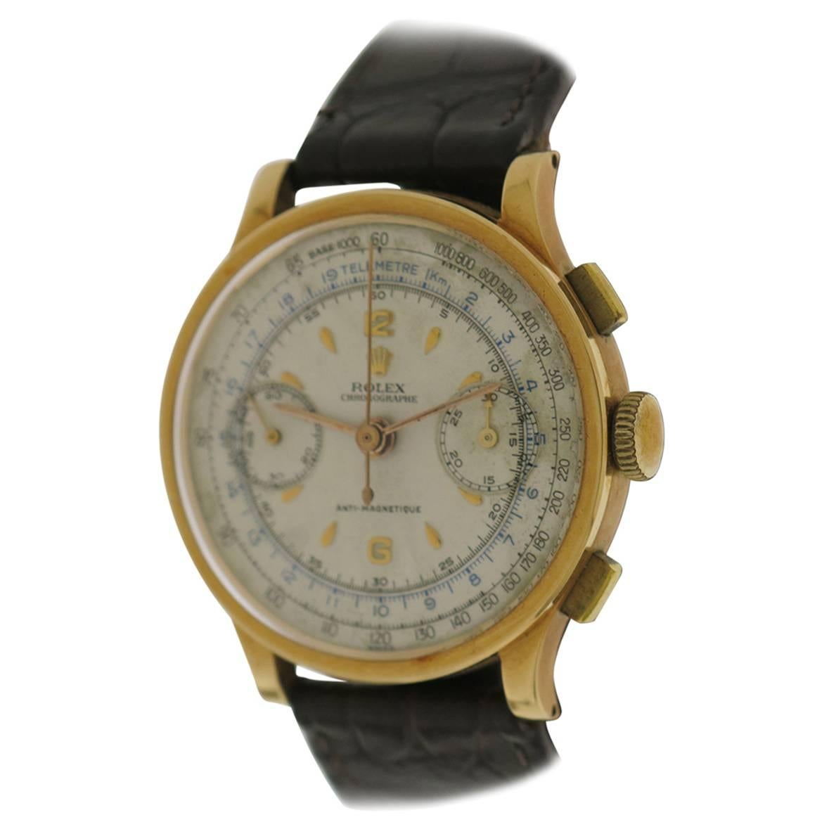 Rolex Yellow Gold White Dial Chronograph Wristwatch Ref 2508 For Sale