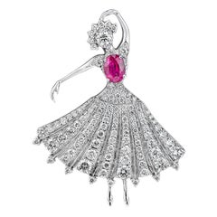 Spilla Ballerina con diamante e rubino