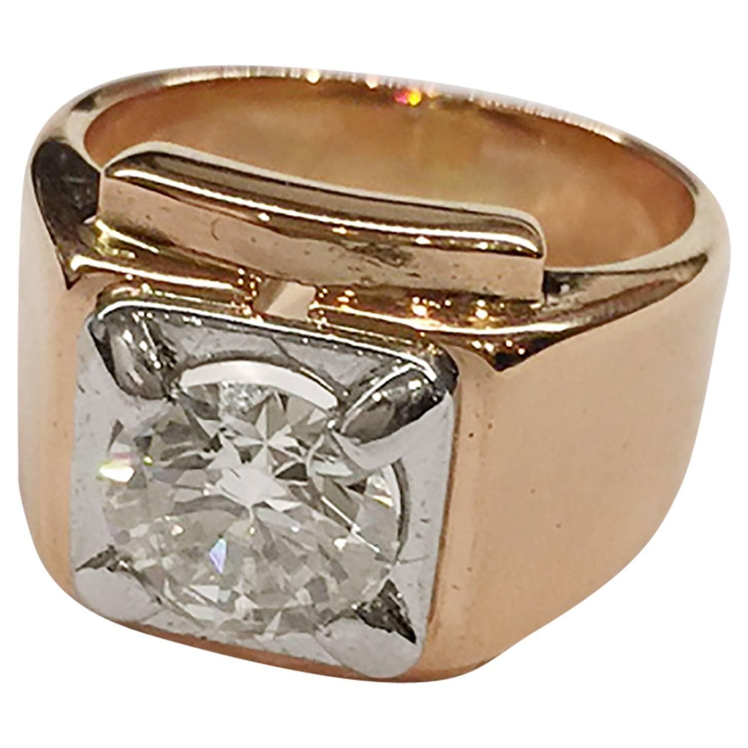 art deco 1.80 carat circular cut diamond gold platinum ring 