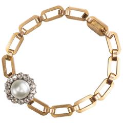 Antique Diamond Gold Blister Pearl Bracelet