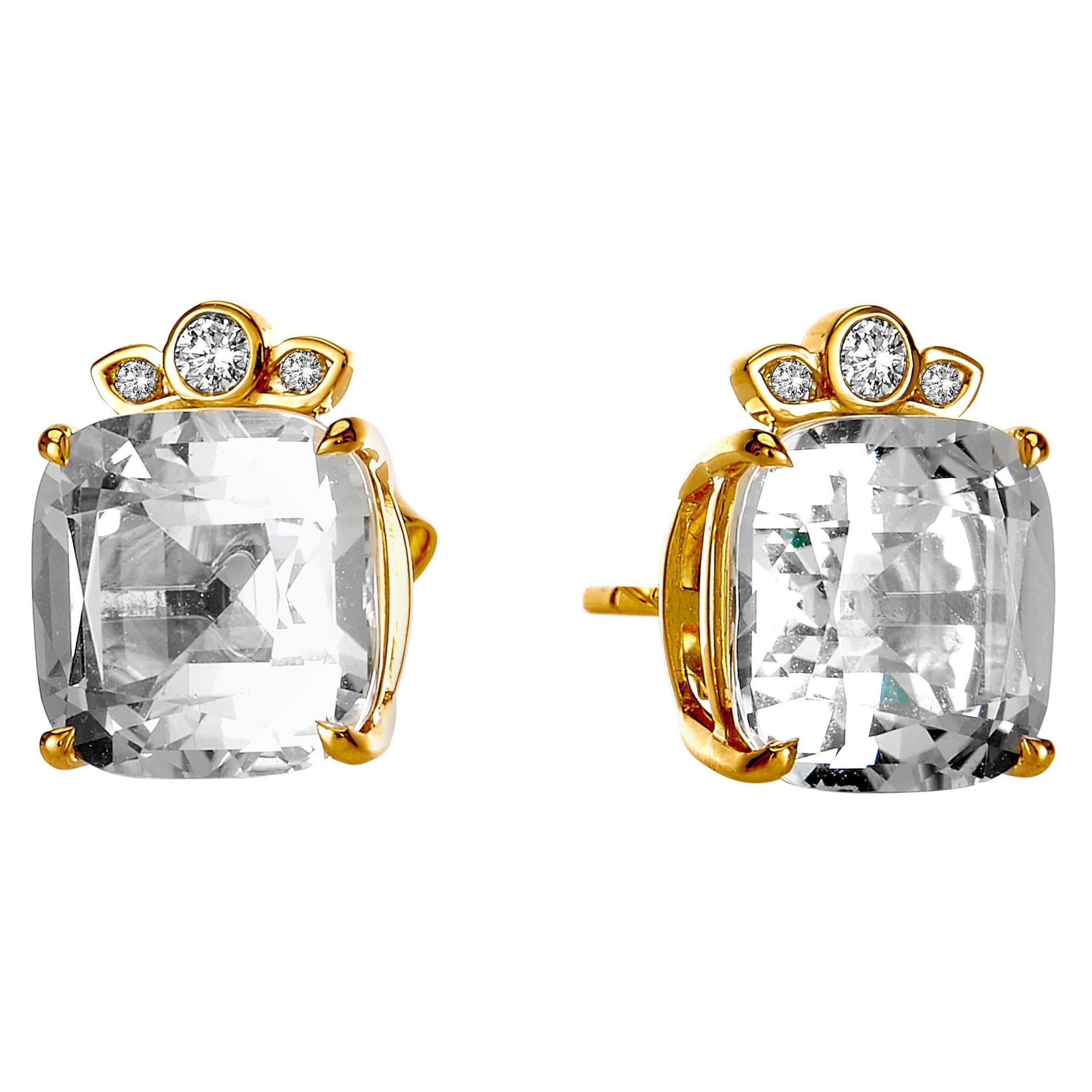 Syna Yellow Gold Rock Crystal with Champagne Diamond Earrings For Sale