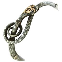 Antique Victorian Niello Decorated Silver Gold Snake Bracelet