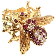 Vintage Herbert Rosenthal Ruby Diamond gold Bee Pin brooch
