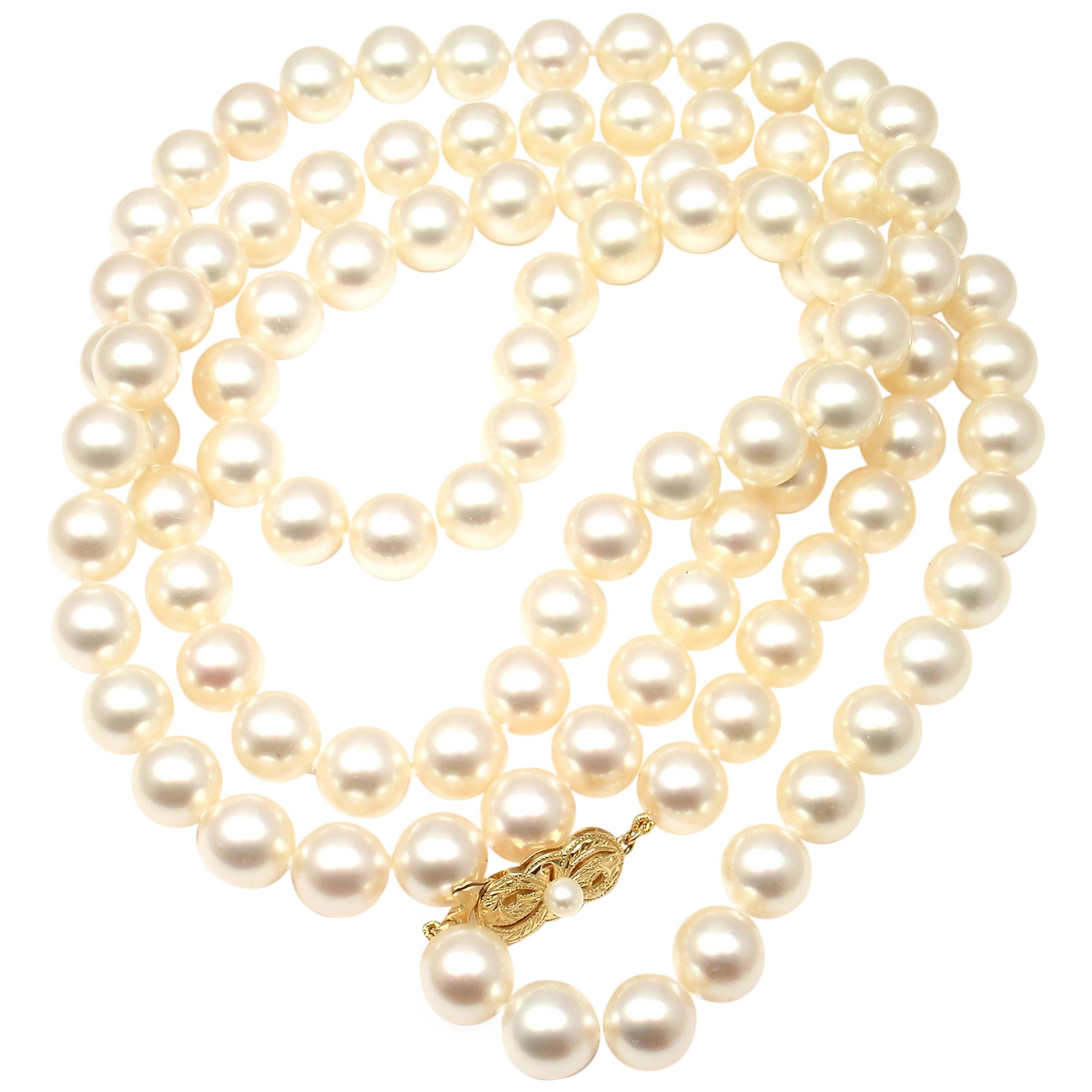 Mikimoto Cultured Akoya 10mm Pearl Gold 40 inch Long Necklace