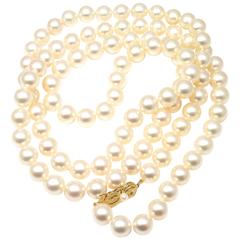 Retro Mikimoto Cultured Akoya 10mm Pearl Gold 40 inch Long Necklace